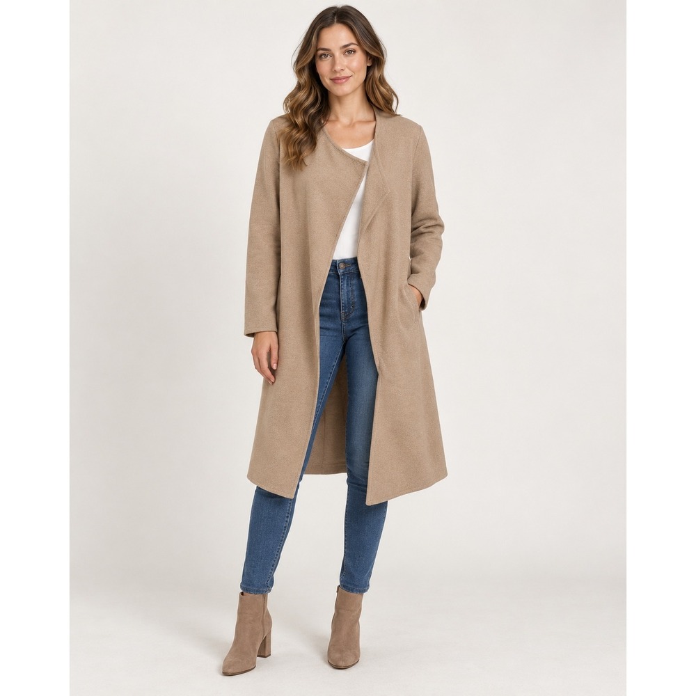 Chicwish Open Front Knit Coat Tan Camel Longline Asymmetrical Cardigan NWT #41